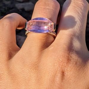 Sterling silver pink uranium glass ring size 6